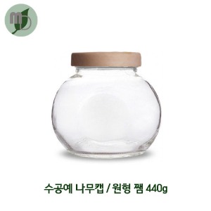 수공예나무캡/쨈440 원형 유리병 1박스(24개)